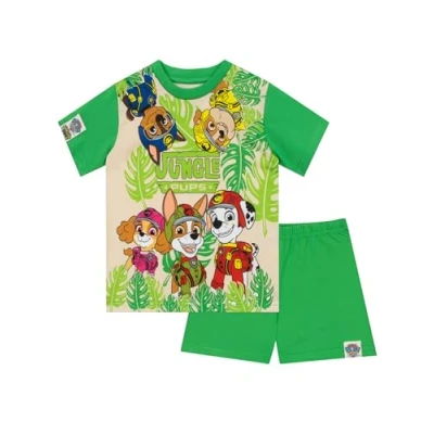 Image of Paw Patrol Pyjamas Boys Summer Skye Chase And Marshall Short Green 2 3 Years