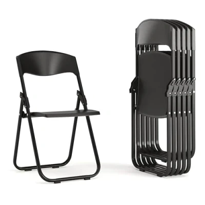 Image of Flash Furniture 6 Pack Hercules Series 500 lb. Capacity Heavy Duty Plastic Folding Chair with Built in Ganging Brackets, Metal, Black, Set of