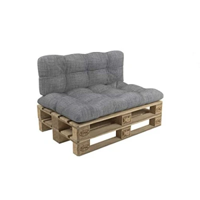 Image of POKAR Euro Pallet Quilted Pillow Set of 2: Seat Cushion 120 x 60cm + Back 60cm, Garden Pillows Sofa, Patio, Without Pallets, Grey