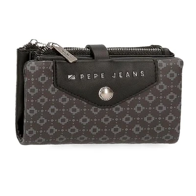 Image of Pepe Jeans Bethany Black Green PU Leather Wallets and Purses Various Sizes, Black/White, One Size, Wallet