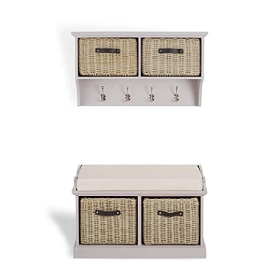Image of Tetbury truffle hallway hanging shelf and storage bench. Brown furniture set with extra strong baskets
