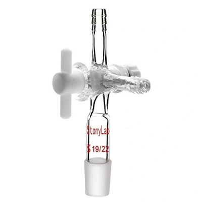 Image of StonyLab Vacuum Glass 3 Way Flow Control Adapter, Borosilicate Adapter with Standard 19/22 Taper Joint and PTFE Stopcock for Laboratory