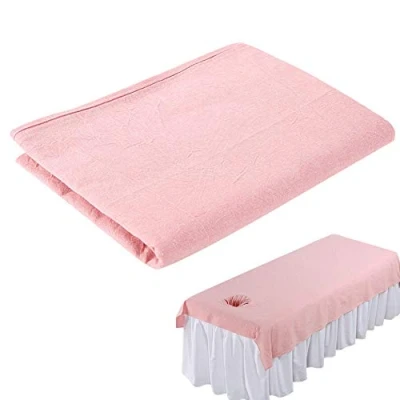 Image of Beauty Massage Bed Sheets, Salon SPA Couch Soft Cotton Cover Protector with Face Breath Hole (Pink)