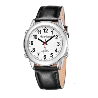 Image of Hearkent Atomic Talking Watch with Large Numbers and Expandable Strap self Setting for Visually impaired Blind or Elder People (Leather Strap, Men Size)