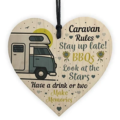 Image of RED OCEAN Caravan Rules Novelty Hanging Plaque Home Decor Garden Sign Retirement Friendship Gift