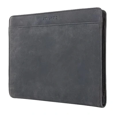 Image of STILORD &#039;Josh&#039; Leather Conference Folder A4 Vintage Business Map with Zip and Ring Binder Portfolio Document for 13,3 Inch MacBooks, Colour:Carbon Grey