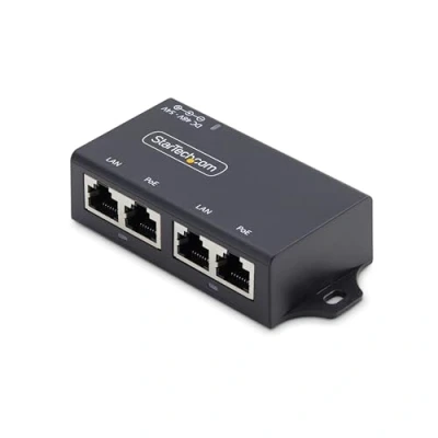 Image of StarTech.com 2 Port PoE+ Injector, 10/100/1000Mbps, PoE/PoE+ (802.3af/at), 4x 10/100/1000BASE T RJ45, 30W, Wall Mountable