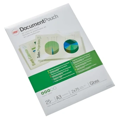 Image of GBC A3 2x75 Micron Gloss Laminating Pouches, Pack of 25, 3740486