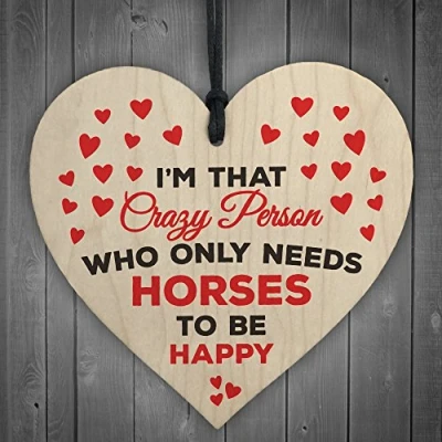 Image of RED OCEAN Only Need Horses To Be Happy Novelty Wooden Hanging Heart Plaque Stables Shabby Chic Sign