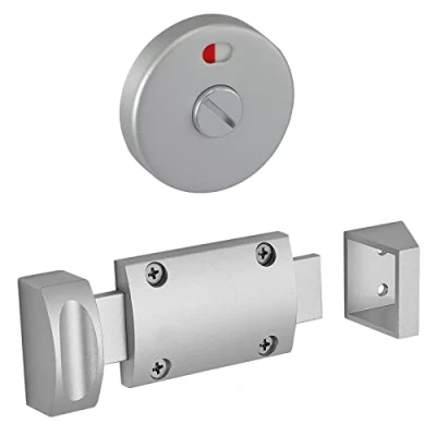 Image of Satin Anodised Aluminium Cubicle Door Lock with Indicator Release and Open in Keep for Toilet Cubicles