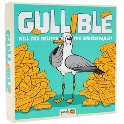 Image of Gullible: the super fun party game of creativity, bluffing and hilarious facts. Will you fool your family friends or believe unbelievable? For 12+ years, 2 14 Players