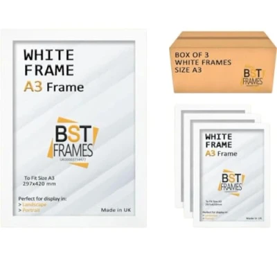 Image of Pack Of 3 Modern Picture Photo Poster Frames (White, A3 (420 x 297mm)