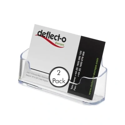 Image of Deflecto Pack of 2 Single Pocket Landscape Countertop Business Card Holder for Desk in Crystal Clear Holders