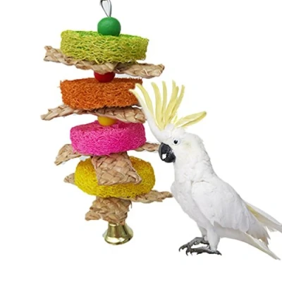 Image of Keersi Natural Straw Braid Chew Toy for Parrot Macaw African Greys Budgies Cockatoo Parakeet Cockatiels Conure Love bird Cage (A)
