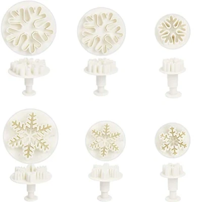 Image of 6PCS Snowflake Bakeware Tools Cake Plunger Cutter Stamps,Snowflake Fondant Decorating Cookie Cutters Mold for Decorating, Party Designs, (4343)