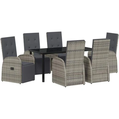 Image of vidaXL 7 Piece Garden Dining Set with Cushions Grey Poly Rattan