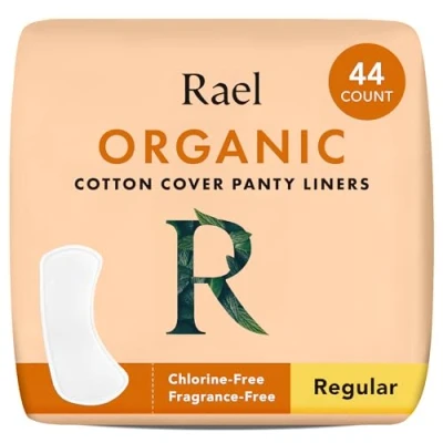 Image of Rael Organic Cotton Cover Panty Liners Unscented, Chlorine Free, Hypoallergenic, Light Absorbency, Pantyliners for Women, Vegan &amp; Cruelty Free (Regular, 44 Count)