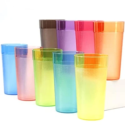 Image of Youngever 18 Pack 600ML Re usable Plastic Tumblers, Stackable Drinking Glasses, Shatterproof Beverage 6 Assorted Colors, NO BPA, Top Rack Dishwasher Safe