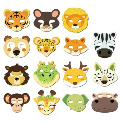 Image of YEIUZPT 15pcs Kids Animal Masks, Animals Cartoon Masks Paper For Jungle Safari Petting Zoo Farmhouse Theme Birthday Party Halloween Dress Up Masquerade Supplies