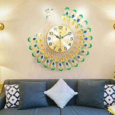 Image of Atyhao Wall Clock, Iron Modern Clock Large 3D Peacock Shape Non Ticking Silent For Living Room Decor