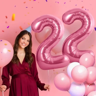 Image of Number Balloons 22,Pink 22 Balloon 40 Inch Giant Helium Foil for Boys Girls 22th Birthday Party Decor Anniversary Decorations Supplies