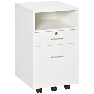 Image of Vinsetto Mobile File Cabinet Lockable Storage Unit Cupboard for A4 Letter Home Filing Furniture Office, Bedroom and Living Room, 39x40x65cm, White