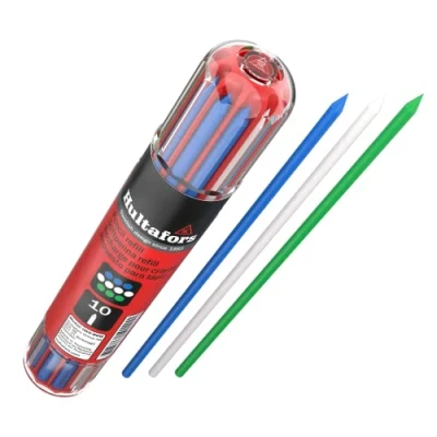 Image of Hultafors Deep hole marker refill set blue, green &amp; white 10 pieces I In a practical dispenser with clip holder 2.8mm universal refills For carpenter&#039;s pencil variety of surfaces 650140