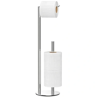 Image of Brushed Nickel Toilet Paper Holder Stand,Free Standing Storage,Stainless Steel Tissue Roll Storage Shelf and Dispenser Holds 3 Rolls,Bathroom Accessories