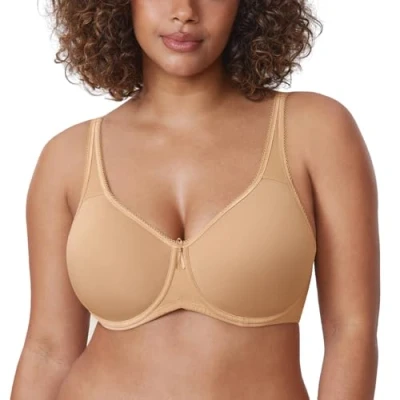 Image of Delimira Women&#039;s Support Bra Padded Plus Size Underwired Full Cup T Shirt Seamless Natural 38DD