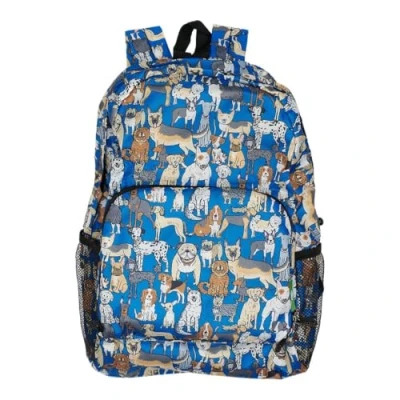 Image of ECO CHIC Lightweight Foldable Water Resistant Backpack Rucksack Folds into Pouch for Storage (Dogs Blue)