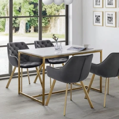 Image of Julian Bowen Scala Dining Table, Gold &amp; White, 120 x 80