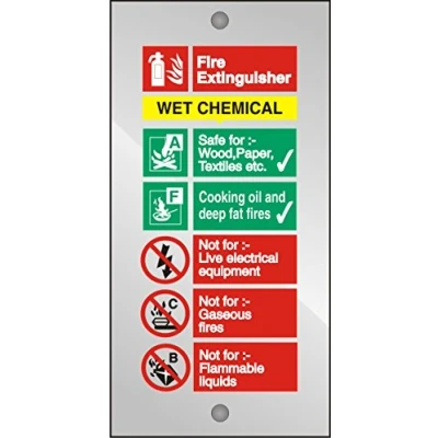 Image of Seco Wet Chemical Fire Extinguisher Sign, 100mm x 200mm 5mm Clear Acrylic With Stand Off Fixings