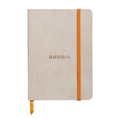 Image of RHODIA 117305C Beige Flexible Notebook A6 Lined 144 pages Ivory Clairefontaine Paper 90 g/m Bookmark, Elastic Closure Faux Leather Cover Rhodiarama Collection