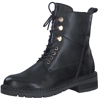 Image of MARCO TOZZI Women&#039;s 2 25201 41 Lace Boot Flat, Black/Gold, 3.5