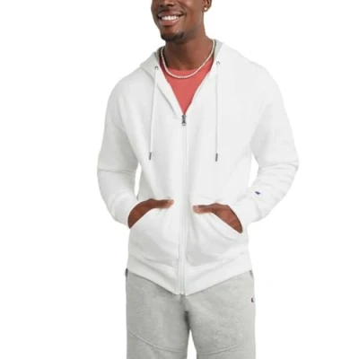 Image of Champion Men&#039;s Powerblend Full Zip Hoodie Warm Up or Track Jacket, White, Medium
