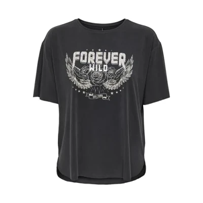 Image of ONLY Women&#039;s Onlfree Life S/S Print Top Box JRS T Shirt, Gray, Large