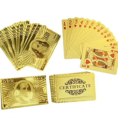 Image of THP DEALS 50 Pound Gold Foil Playing Cards Set, 24k Plated Waterproof Poker Classic Game, Gifts for Family Party Game/Card Players/Magicians (US Dollar)