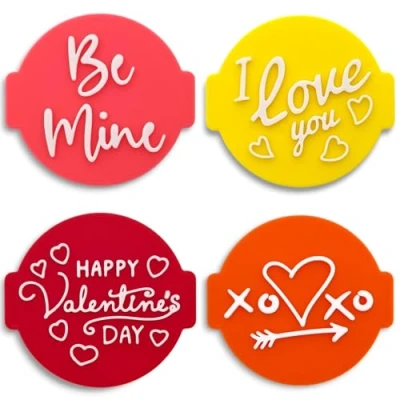 Image of Happy Valentines Day (Set of 4 Stamps) Embosser Stamp for Fondant, Icing, Cupcake, Cake, Biscuits, Decoration