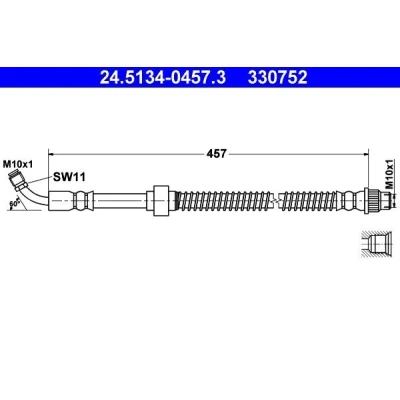 Image of 8200057460, 8200673551 Brake Hose ATE 24.5134 0457.3 457mm M10x1mm RENAULT: MASTER 2 Kasten, Pritsche/Fahrgestell, Bus