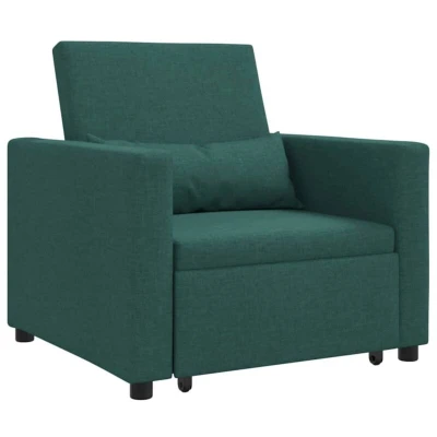 Image of vidaXL 3 in 1 Single Sofa Bed Convertible Dark Green Fabric
