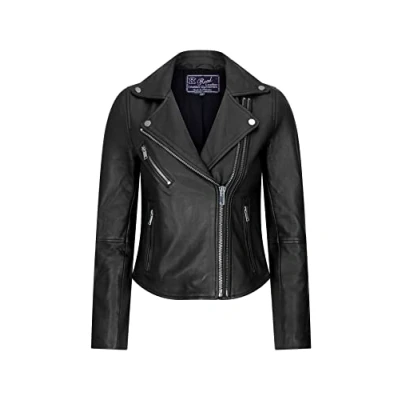 Image of TruClothing Womens Cross Zip Biker Real Leather Jacket Brando Red Black Retro Classic Motorcycle XL