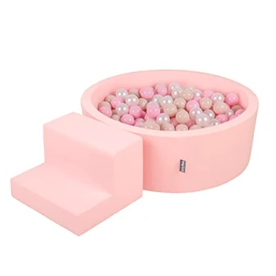 Image of KiddyMoon Foam Playground For Kids With Round Ballpit (100 Balls ∅ 7Cm/2.75In) Soft Obstacles Course And Ball Pool Made In EU, Pink:Pastel Beige/Powder Pink/Pearl