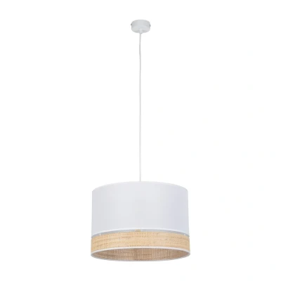 Image of Paglia Cylindrical Pendant Ceiling Light White, Raffia 1xE27