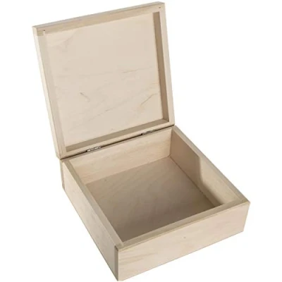 Image of Square Wooden Box to Decorate 16 x 7 cm Trinket Keepsake Git Case Unpainted &amp; Untreated Plain Lindenwood