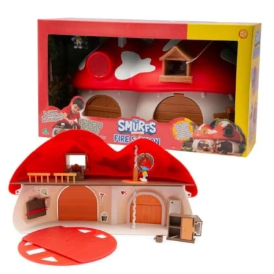 Image of Giochi Preziosi The Smurfs, Fire Station Playset with Mechanical and Electronic Functions, Includes Exclusive 2.25&quot; Tontolone Smurf Figure Accessories, As Seen on TV, Ages 3+