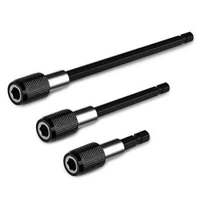 Image of QWORK® 3 Pcs 1/4 Inch Hex Shank Quick Release Bar Socket Screwdriver Bit Holder, Magnetic Extension Chuck Adapter Set for Screws, Nuts, Drill, Driver, Drill and Handheld Driver