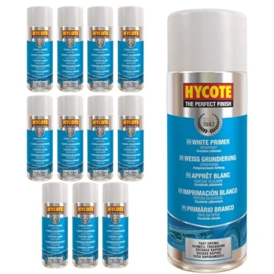Image of Hycote Fast Drying Aerosol Car Spray Paint, White Primer, 400 ml (Pack of 12)