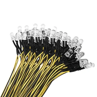 Image of YIXISI 50 PCS 5mm LED Diodes Light, Ultra Bright 12V 20cm Pre Wired, Yellow