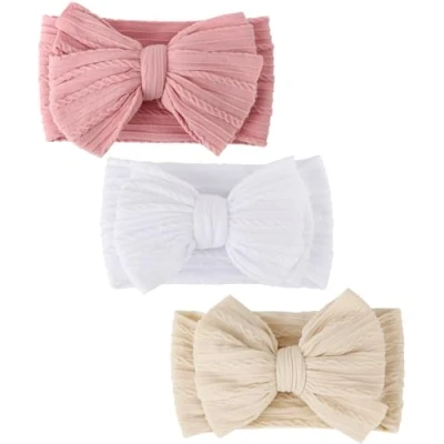Image of DRESHOW 3 Pack Baby Headbands for Girls Newborn Nylon with Bows Hair Accessories