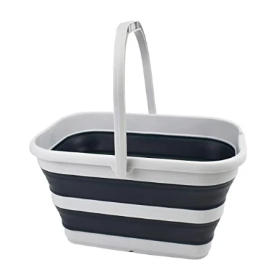Image of SAMMART 12L Collapsible Rectangular Handy Basket/Bucket (Grey/Slate Grey)